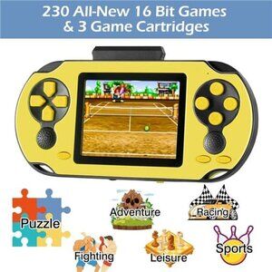 16 Bit Handheld 230 Games Console System Kids Adults Large Screen HD YELLOW NEW